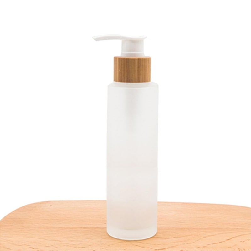 Elandy 120ML/4OZ Empty Refillable Transparent Frosted Glass Lotion Pump Bottle with Bamboo Pump Soap Dispensers Toiletries Storage Containers for Shampoo Essential Oils Shower Gel - Image 5